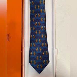 Vintage Hermes Never Worn Blue and Gold Men's Tie